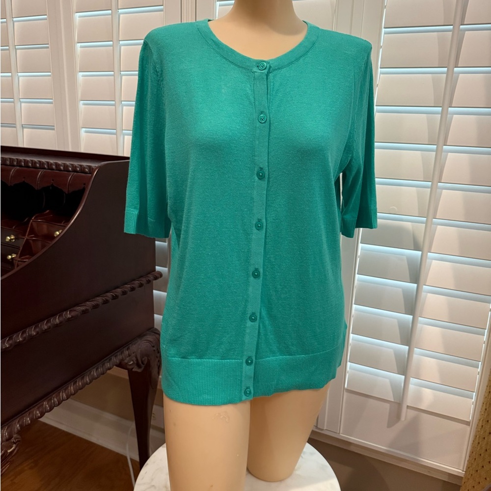 Merona Green Short-Sleeve Button-Front cardigan Knit Top